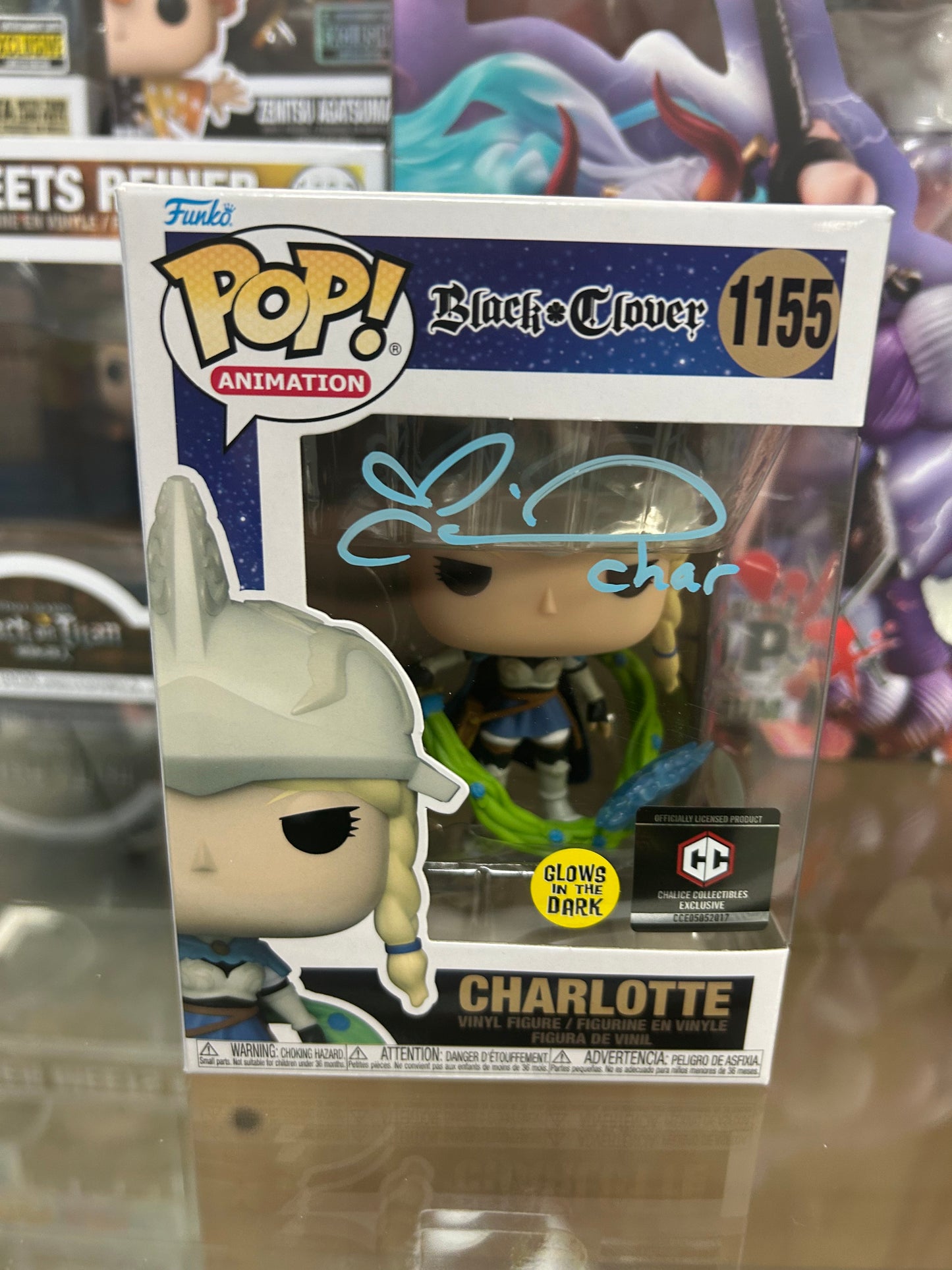 **Autograph / Signed** FUNKO POP! ANIMATION: Black Clover Charlotte Glow in the Dark **JSA CERTIFIED**