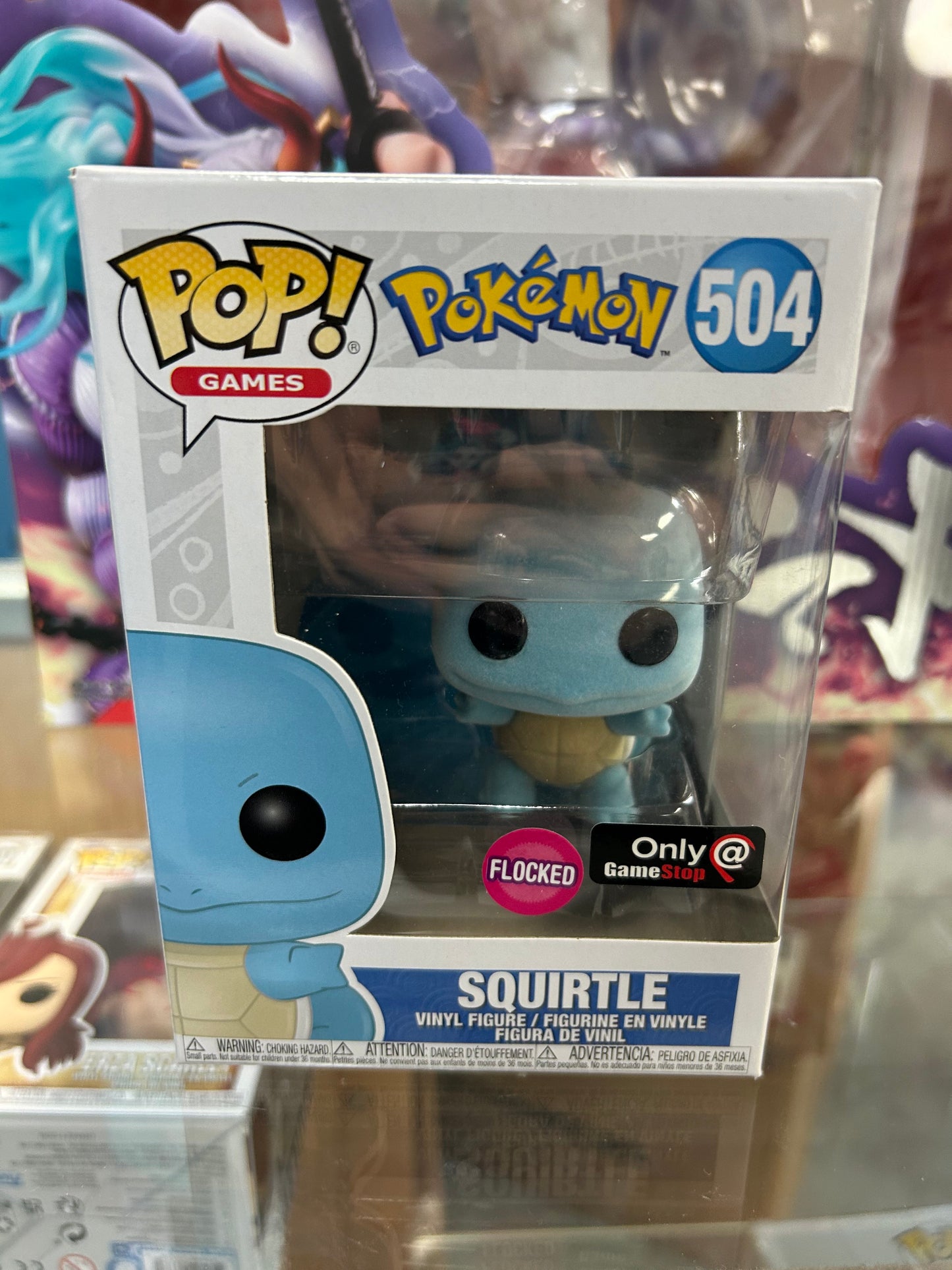 **NOT MINT**  FUNKO POP! GAMES Squirtle #504 Flocked Gamestop Exclusive